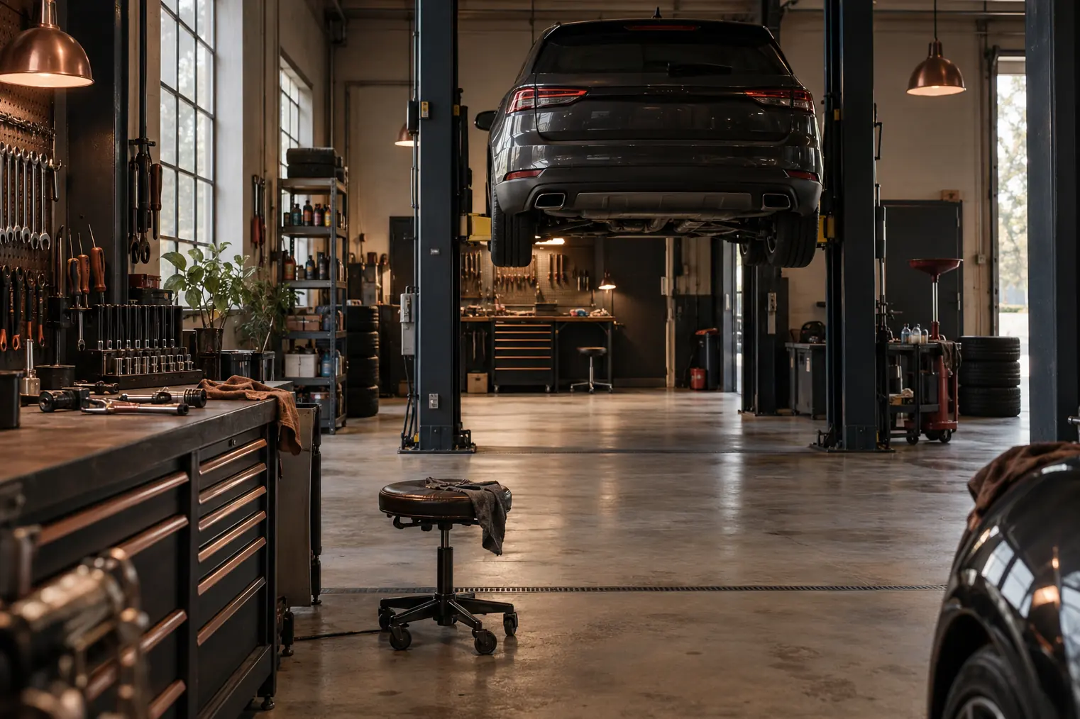 Illustration of auto repair shops and their working space